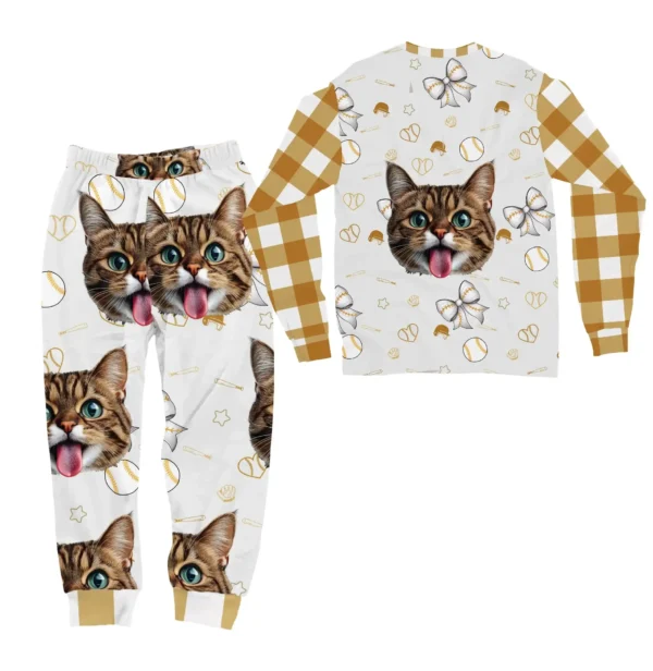custom cat face pajama set with name personalized pet gift 1