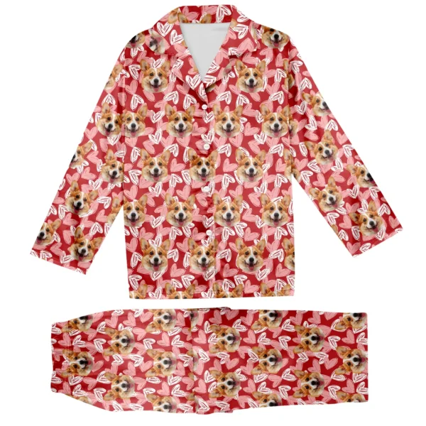 custom dog face pajamas with hearts personalized dog pj set 1