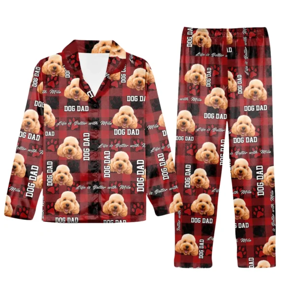custom dog face plaid pajamas for men personalized dog dad gift