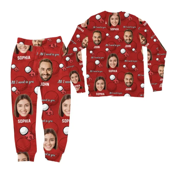 custom face golf pajamas personalized golf lover pjs set 1