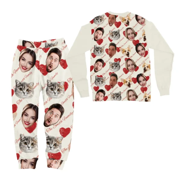 custom face pajama set personalized photo gift for family pets 1