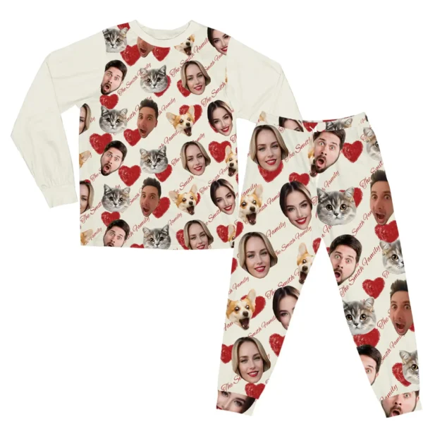 custom face pajama set personalized photo gift for family pets