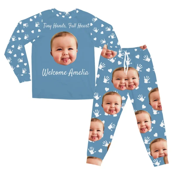 custom face welcome baby pajamas personalized photo pj set