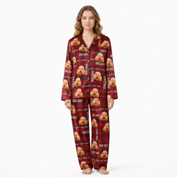 personalized dog face plaid pajamas women