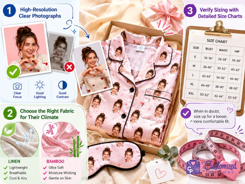 are-pajamas-a-good-gift-5 Custom photo pajamas gift guide showing clear photos, breathable fabrics, and sizing chart tips for personalized sleepwear.