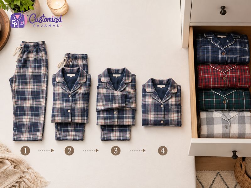 how-to-fold-pajama-sets-6 Step-by-step tutorial on how to fold flannel pajama sets to store neatly in drawers.