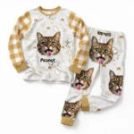 custom cat face pajama set with name