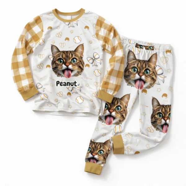 custom cat face pajama set with name