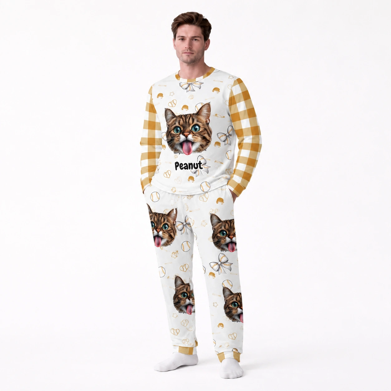 custom cat face pajama set with name men custom cat face pajama set with name men