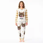 custom cat face pajama set with name