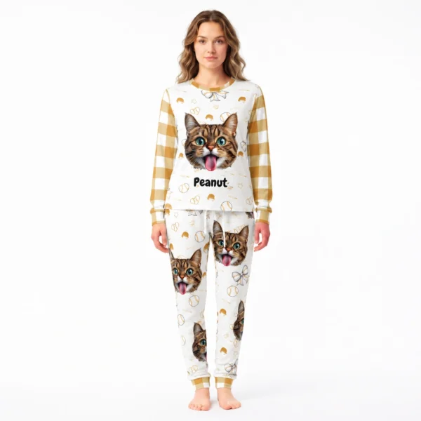 custom cat face pajama set with name women
