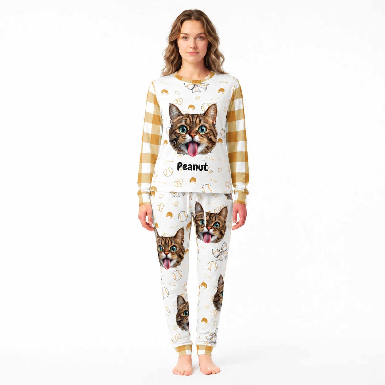 custom cat face pajama set with name women custom cat face pajama set with name women