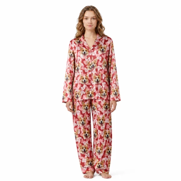 custom dog face pajama set with hearts women