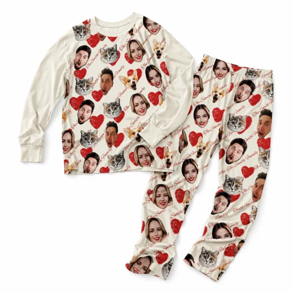 custom face photo pajama set for family and pets