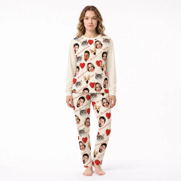 custom face photo pajama set for family and pets women
