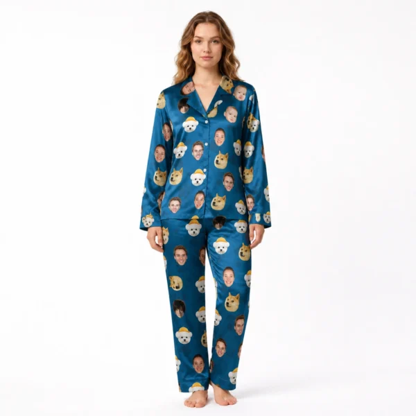 custom face photo pajama set with pets women