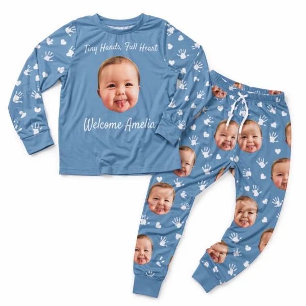 custom face welcome baby photo pajama set