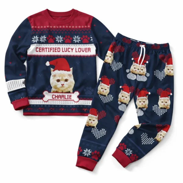 custom pet photo christmas pajama set