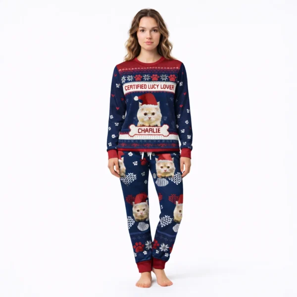 custom pet photo christmas pajama set women