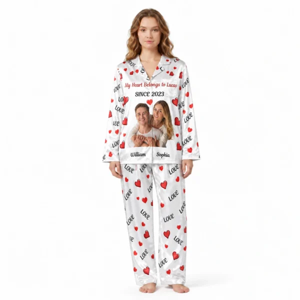 custom photo matching pajama set for couples women