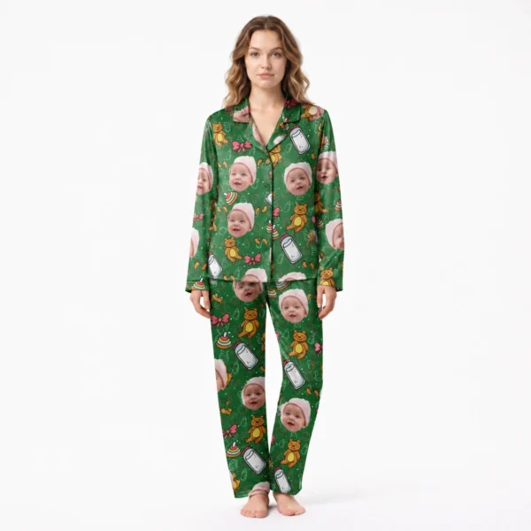 custom photo pajama set with baby face and toys women