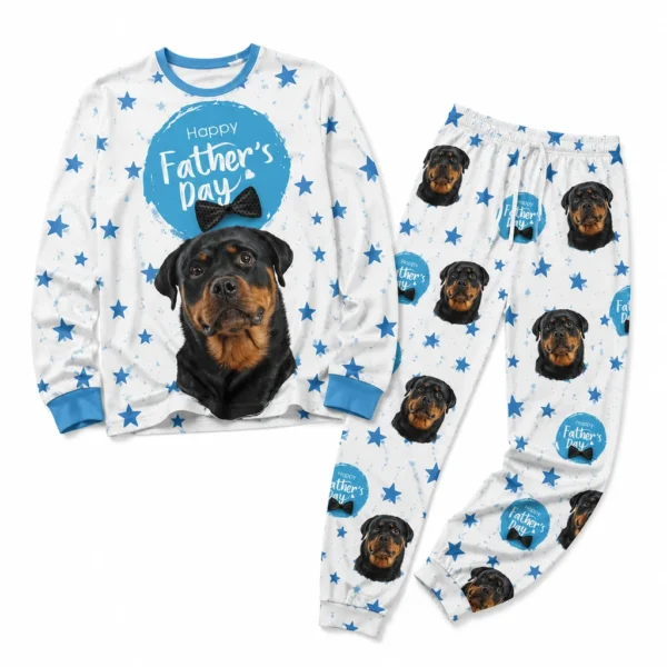 custom dog face cuffed pajama set with white blue star print