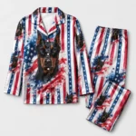custom dog face satin pajama set with red blue american flag