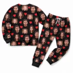 custom family photos cuffed pajama set with black red heart print