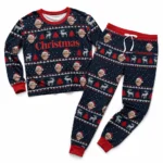 custom family photos cuffed pajama set with blue fair isle