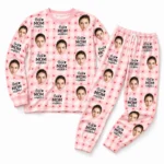 custom family photos cuffed pajama set with pink gingham check