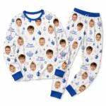 custom family photos white cuffed pajama set with hanukkah print