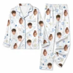 custom family photos white satin pajama set with hanukkah print