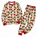 custom portrait photos beige cuffed pajama set with argyle plaid
