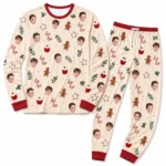 custom portrait photos beige cuffed pajama set with christmas print