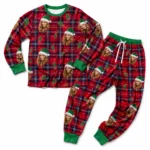custom portrait photos cuffed pajama set with red tartan plaid