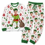 custom portrait photos cuffed pajama set with white green christmas print