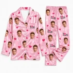 custom portrait photos pink satin pajama set with heart print