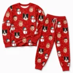 custom portrait photos red cuffed pajama set with snowman print