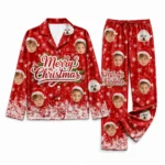 custom portrait photos red satin pajama set with christmas print