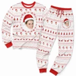 custom portrait photos white red cuffed pajama set with fair isle