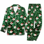 customized dog face green satin pajama set with candy cane