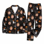 customized family photos black satin pajama set with spider web