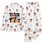 customized family photos white satin pajama set with ghost print