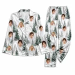customized family photos white satin pajama set with pine tree