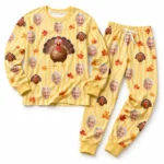 customized family photos yellow cuffed pajama set with striped print