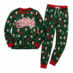customized portrait photos green cuffed pajama set with christmas print