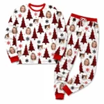 customized portrait photos white cuffed pajama set with christmas print