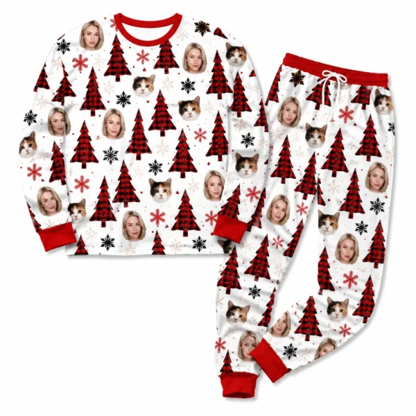 customized portrait photos white cuffed pajama set with christmas print