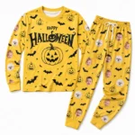 customized portrait photos yellow cuffed pajama set with halloween print
