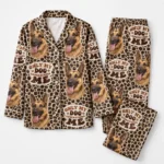 cutomized dog face satin pajama set with brown leopard print